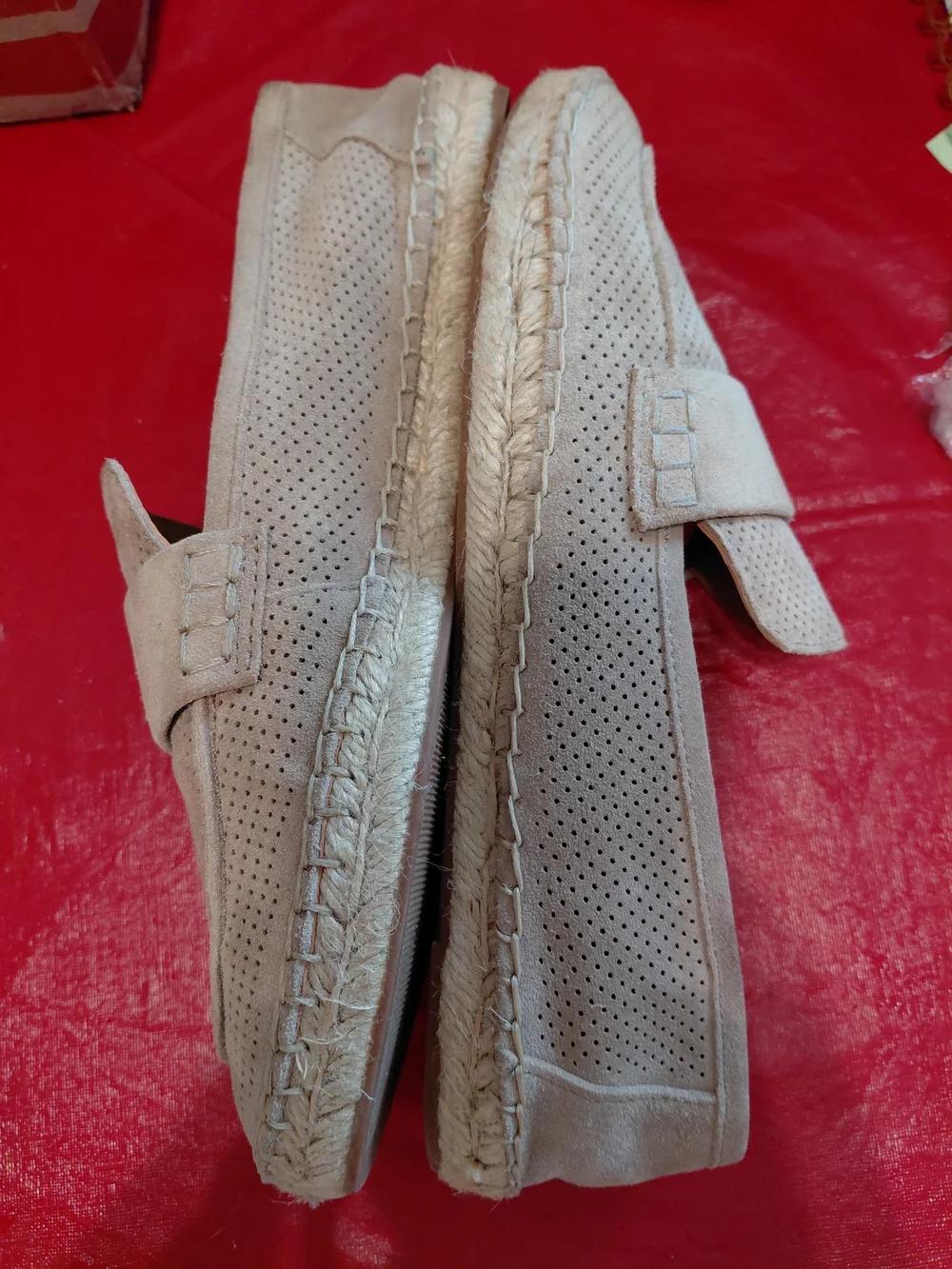 Marc Fisher Perforated Suede Slip On Espadrille Loafers Taupe Size 9